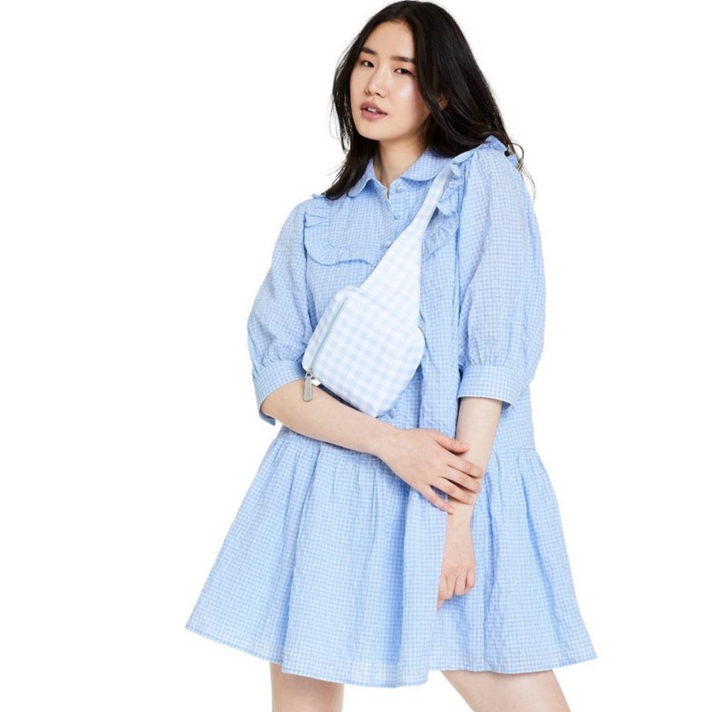 NWOT Sandy Liang Blue Gingham 3/4 Sleeve Dress - Picture 4 of 12